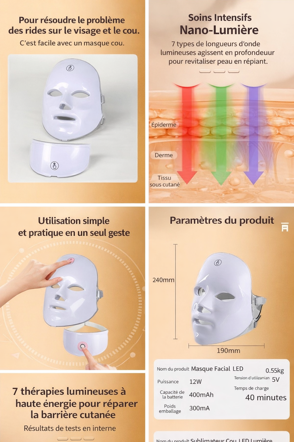 Masque Facial LED Nano-Lumière – Soin Anti-Âge Professionnel